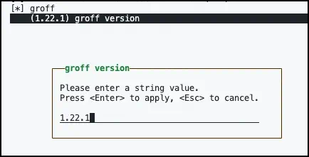 Groff menu with version selection
