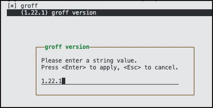 Groff menu with version selection