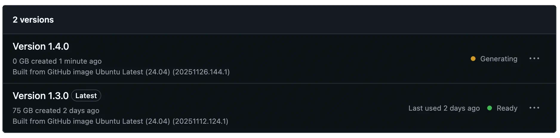 Two versions showing generating and ready status