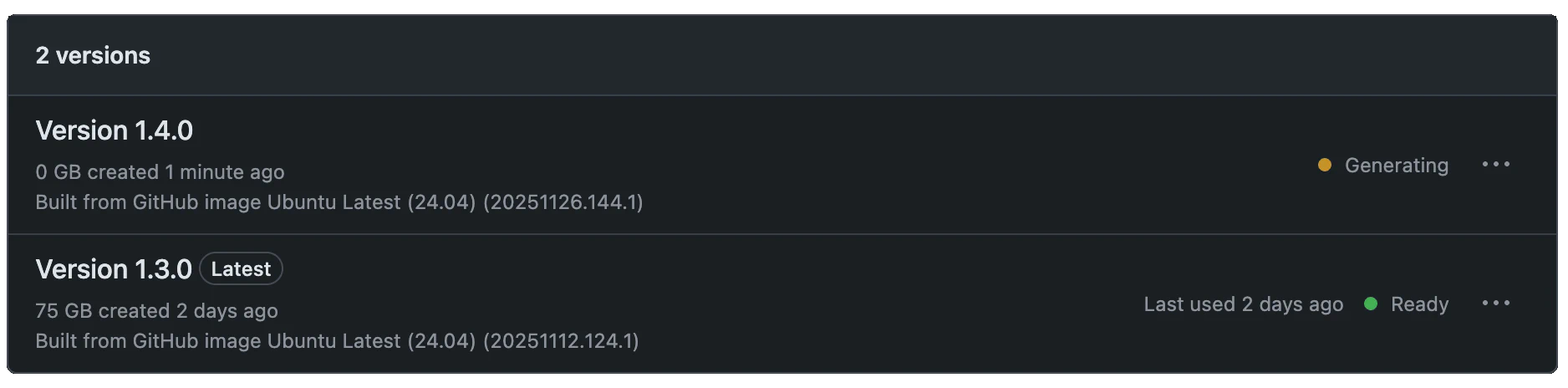 Two versions showing generating and ready status
