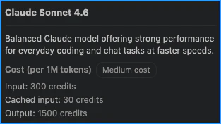 Claude AIC pricing in VS Code