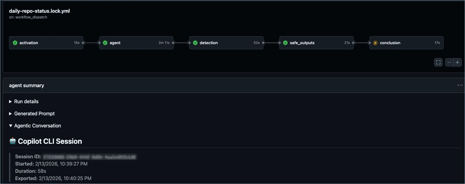 Example workflow run showing multiple steps