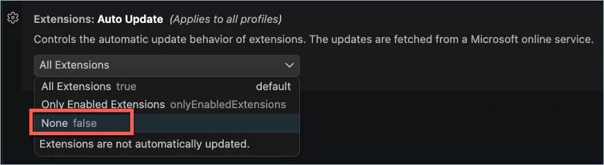 VS Code extensions auto-update setting