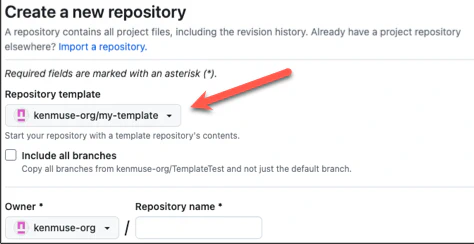 Create new repository displays a list of available templates