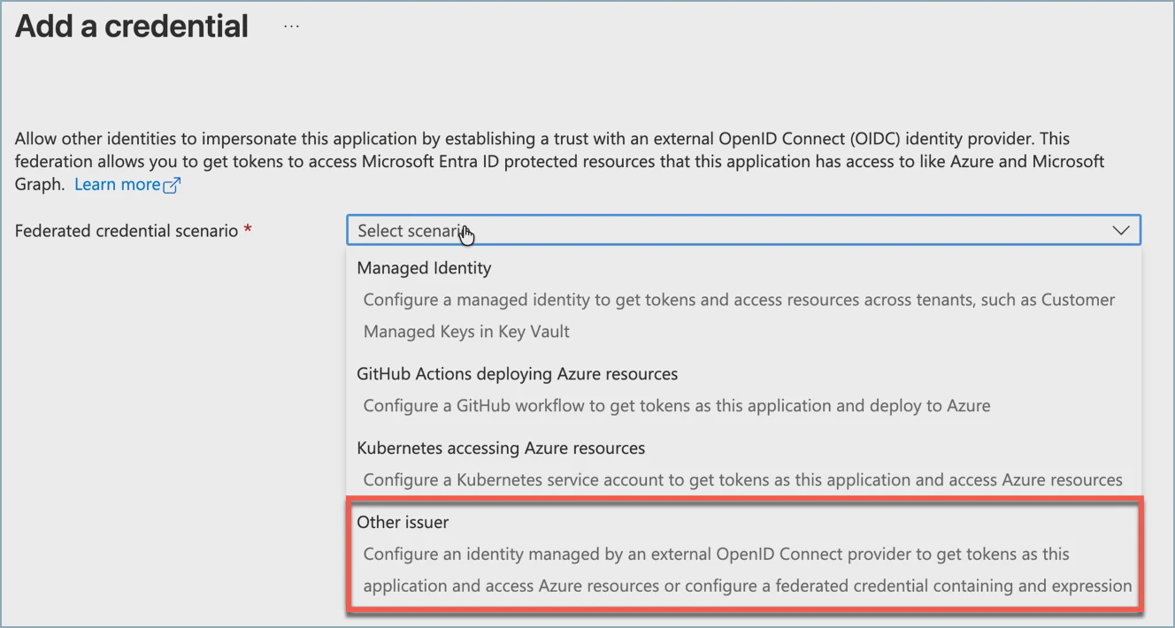 Add a credential screen