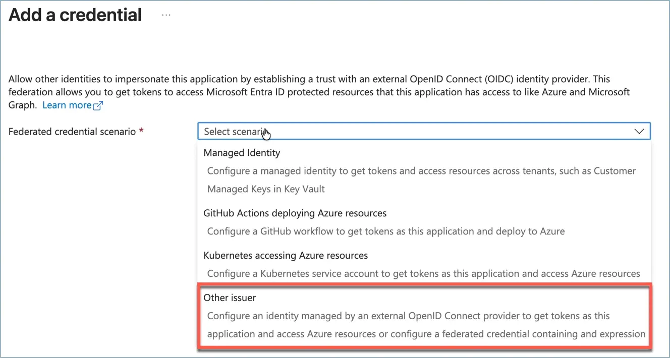 Add a credential screen