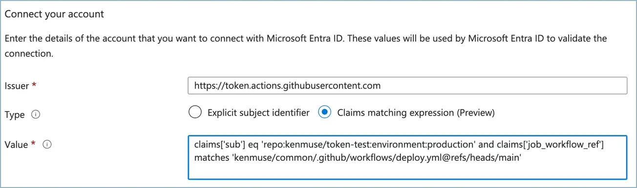 Sample configuration with claims expression