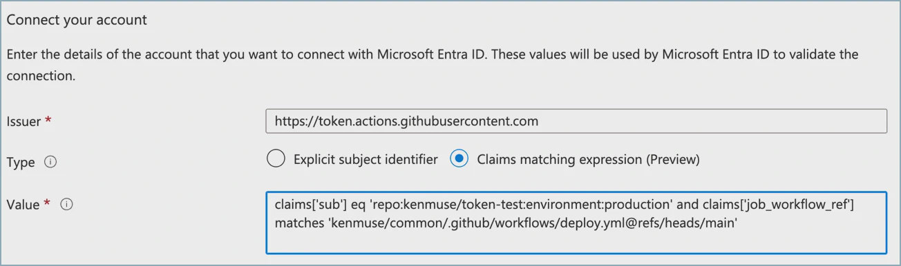 Sample configuration with claims expression