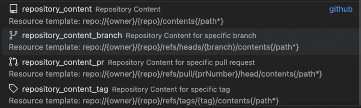 List of resources available with the GitHub MCP server