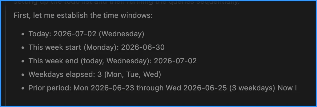 Reasoning showing agent mis-identifies the date